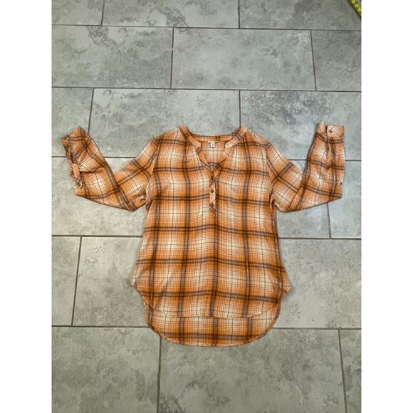 ""CATO Orange Check Plaid Long Sleeve Casual Button Down Shirt Women's SZ M"" - Picture 3 of 13